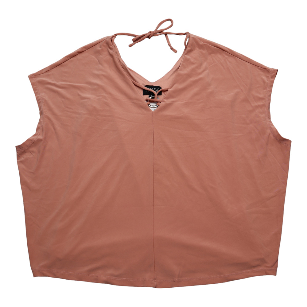 AUW Shirt Womens S Peach Cropped Sleeveless VNeck Tie Blouse Layered